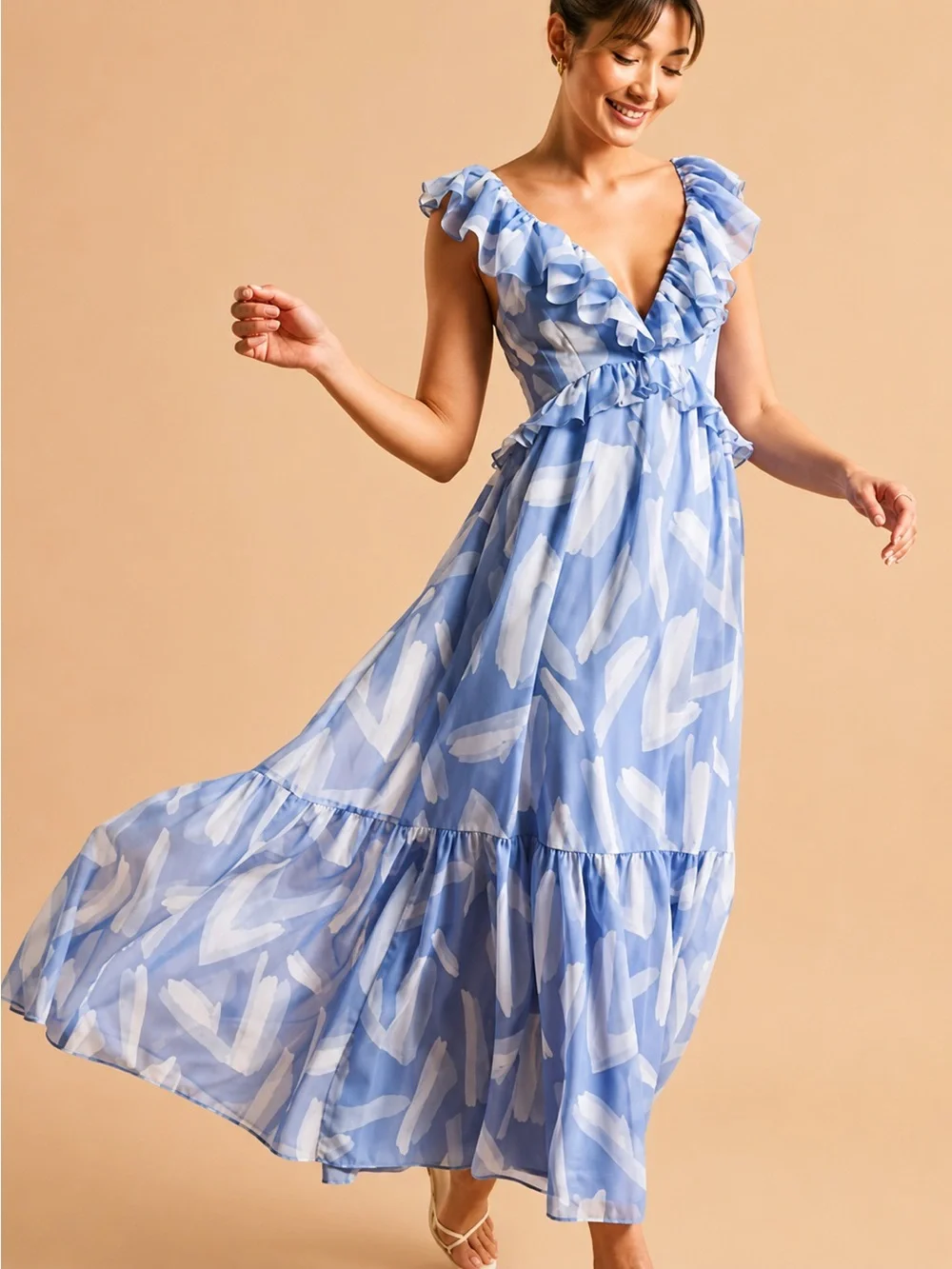 Abercrombie & Fitch | Babydoll Drama Ruffle Open Back Tie Maxi Dress ~ Small